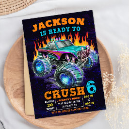 Monster Lastbil Boy 6e Birthday Photo Inbjudningar