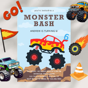 Monster Lastbil Boy Födelsedagsfest Inbjudningar