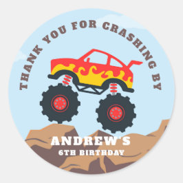 Monster Lastbil Boy Födelsedagsfest Runt Klistermärke