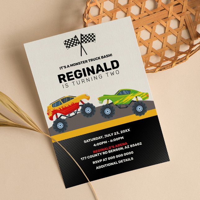 Monster Lastbil Boy Tävla Birthday Sylt Inbjudningar (Skapare uppladdad)