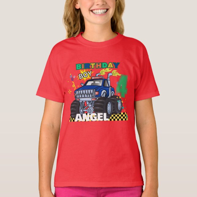 Monster Lastbil Boys Anpassningsbar Födelsedagsfes T Shirt (Framsida)