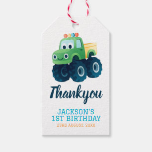 Monster Lastbil Boys Cute Birthday Presentetikett