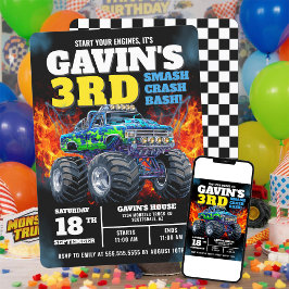 Monster Lastbil Coola Blue 3rd Birthday Personlig Inbjudningar