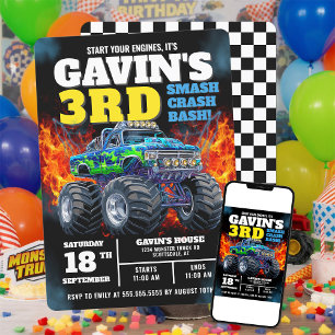 Monster Lastbil Coola Blue 3rd Birthday Personlig Inbjudningar