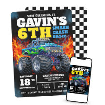 Monster Lastbil Coola Blue 6e Birthday Personlig