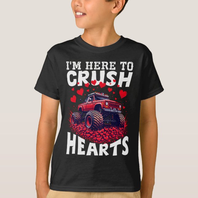 Monster Lastbil "Crush Hearts" Alla hjärtans desig T Shirt (Framsida)