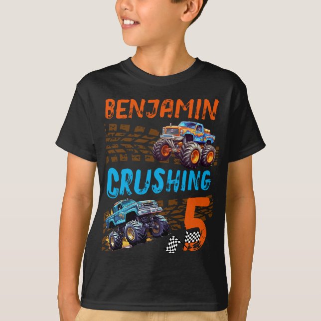 Monster Lastbil Crushing 5-5:e födelsedagen T Shirt (Framsida)