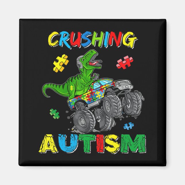 Monster Lastbil Crushing Austim Autism Awareness T Magnet (Framsidan)