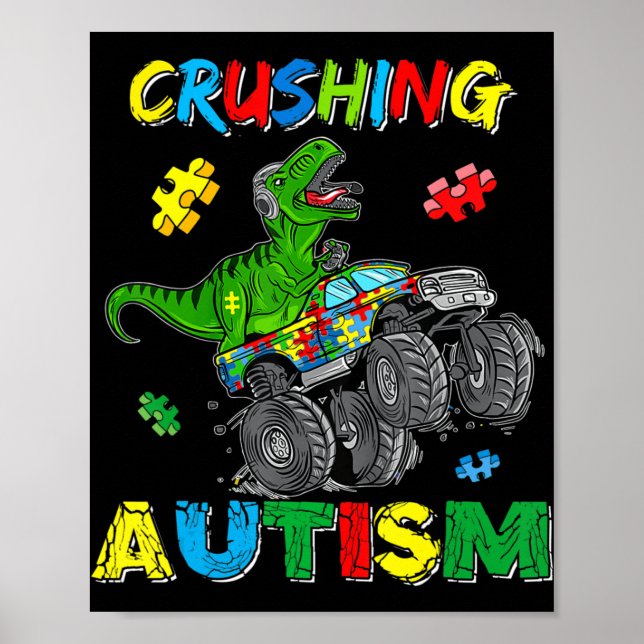 Monster Lastbil Crushing Austim Autism Awareness T Poster (Framsidan)