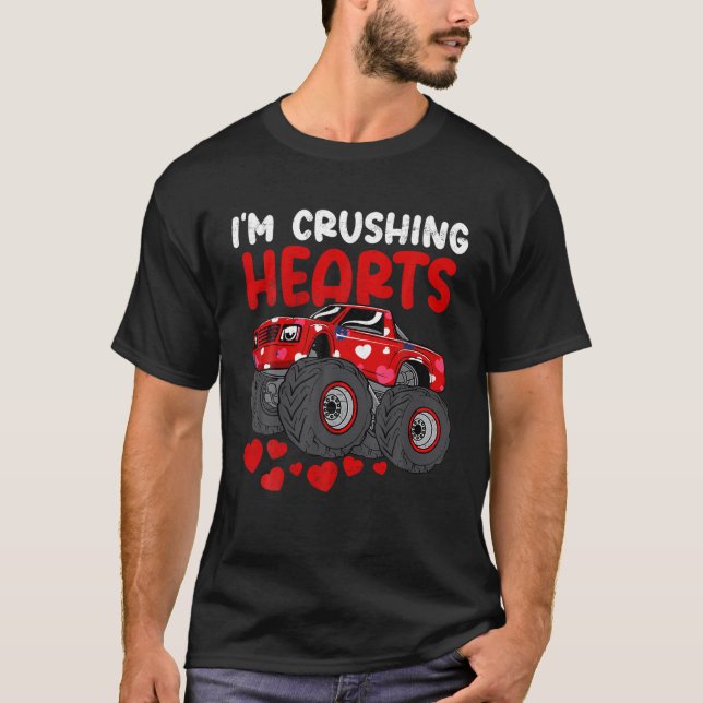 Monster Lastbil Crushing Crush Hearts Day Lycklig  T Shirt (Framsida)