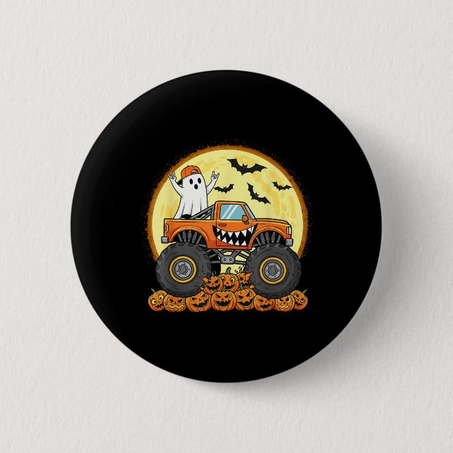 Monster Lastbil Cute Boo Pumpkin Funny Halloween K Knapp (Framsida)