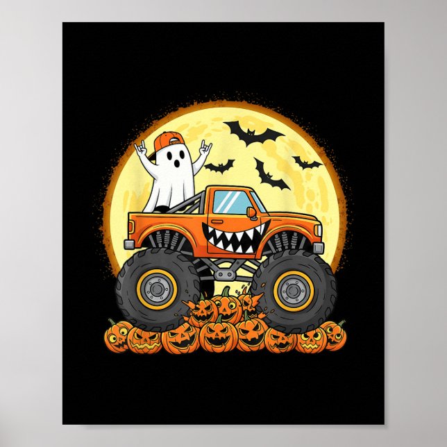 Monster Lastbil Cute Boo Pumpkin Funny Halloween K Poster (Framsidan)