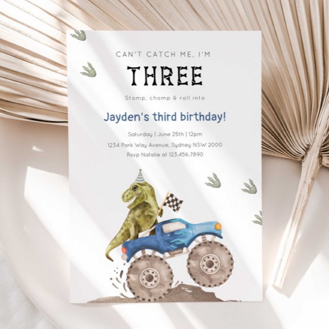 Monster Lastbil & Dinosaur 3:e födelsedagen Party Inbjudningar (Skapare uppladdad)