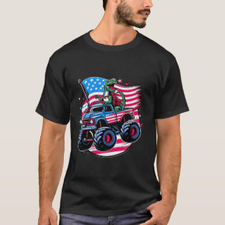 Monster Lastbil Dinosaur American Flagga 4 juli F T Shirt