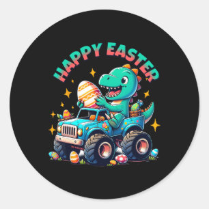 Monster Lastbil Dinosaur Boys Påsk Graphic Top Runt Klistermärke