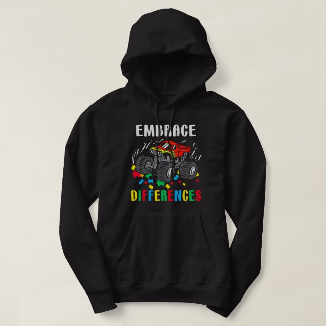 Monster Lastbil Embrace Differences Shirt Boy Auti Hoodie (Design framsida)