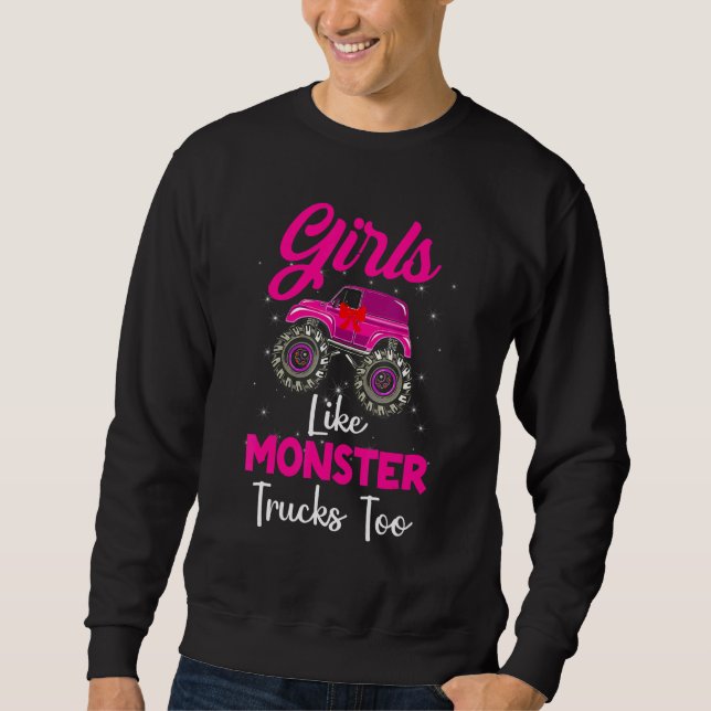 Monster Lastbil flickor som monster till födelseda Lång Ärmad Tröja (Framsida)