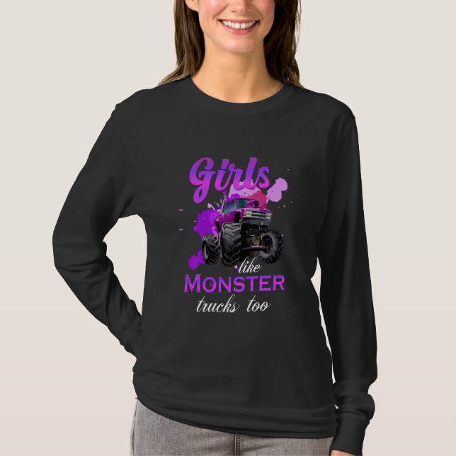 Monster Lastbil flickor som monster till födelseda T Shirt (Framsida)