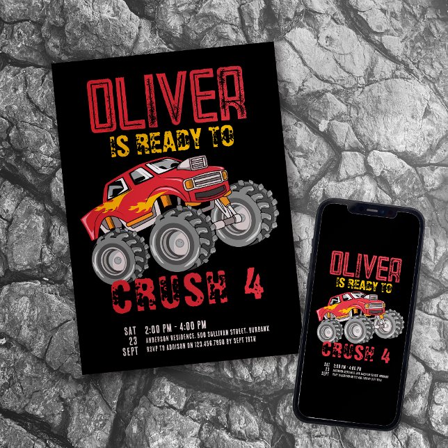 Monster Lastbil Födelsedagsfest Inbjudningar (Skapare uppladdad)