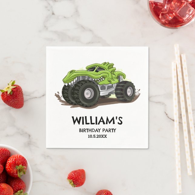 Monster Lastbil Födelsedagsfest Minimal Boys Birth Pappersservett (Insitu)