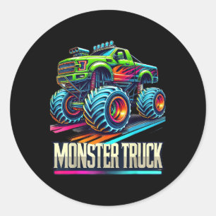 Monster Lastbil Födelsedagsfest Retro Vintage Mons Runt Klistermärke