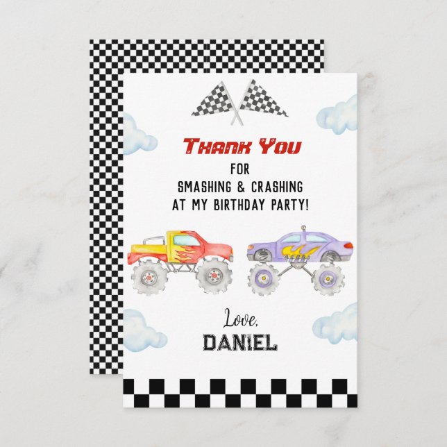 Monster Lastbil Födelsedagsfest, tackkort Tack Kort (Fram/baksida)