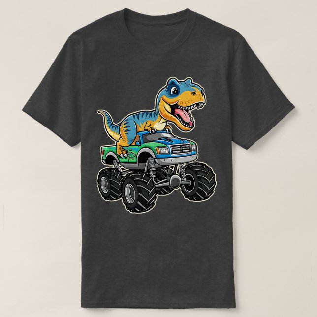 Monster Lastbil Funny Design Riding T Rex Älskare  Shirt (Design framsida)