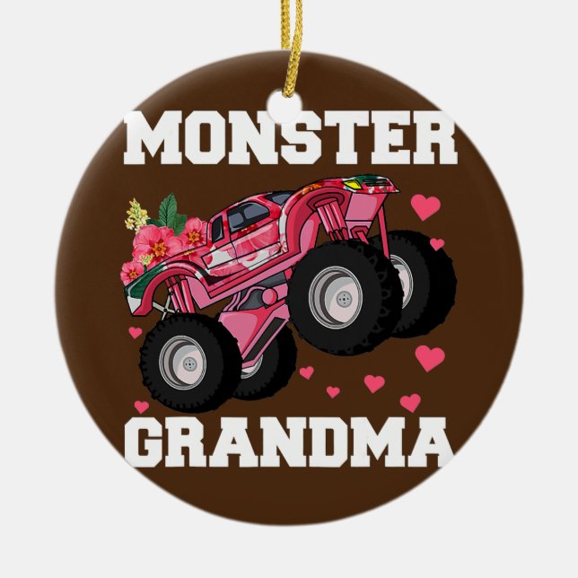 Monster Lastbil Grandma Blommigt Birthday Boy Gran Julgransprydnad Keramik (Framsidan)