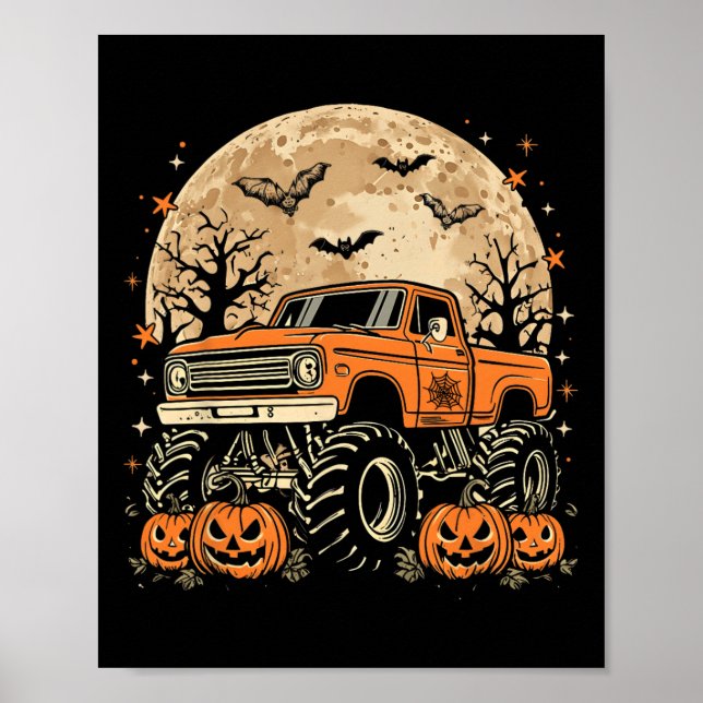 Monster Lastbil Halloween Jack o lantern Måne Pump Poster (Framsidan)