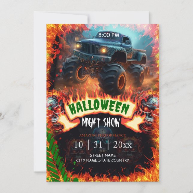 Monster lastbil Halloween Nattshow Inbjudningar (Framsida)