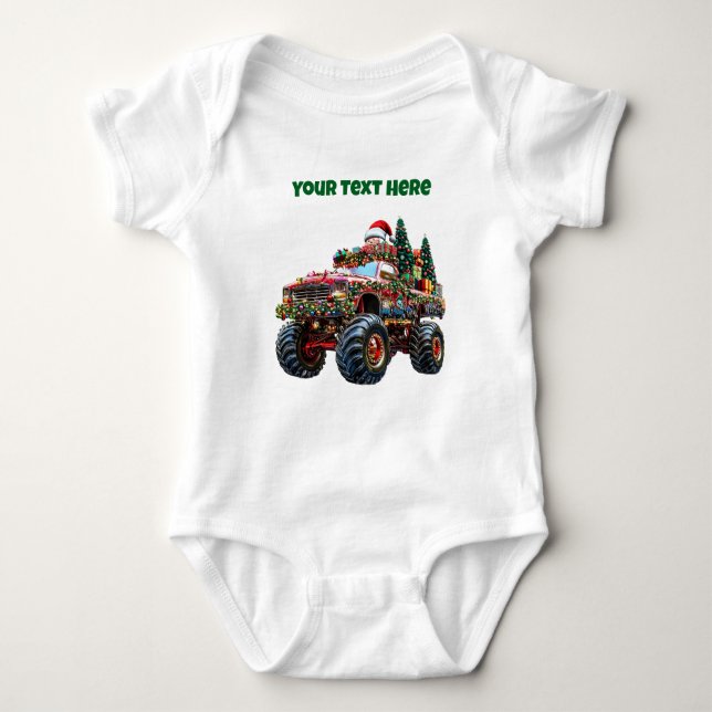 Monster Lastbil jul - Editable Baby Bodykostym T Shirt (Framsida)