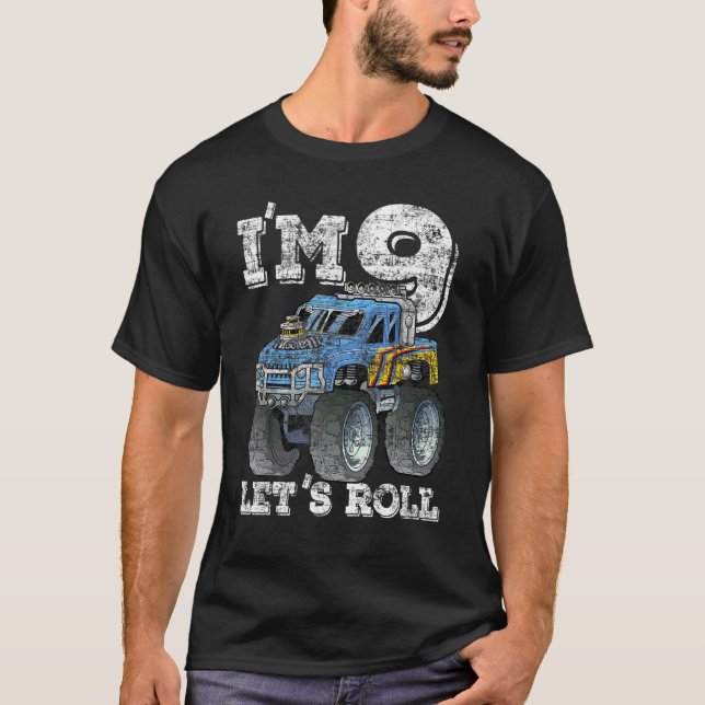 Monster Lastbil Kids Tee I är 9 Låt oss Roll 9:e f (Framsida)