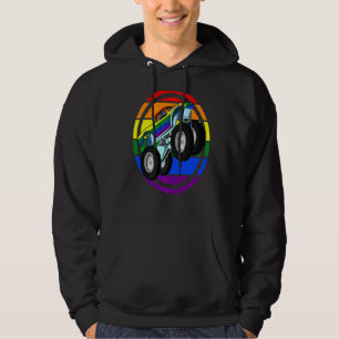 Monster Lastbil Lgbt Q Retro Rainbow Flagga Gay pr Hoodie