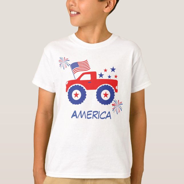 Monster lastbil med American flagga T-Shirt (Framsida)