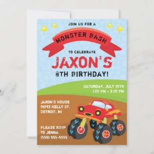 Monster Lastbil, Monster Bash Födelsedagsfest Inbjudningar