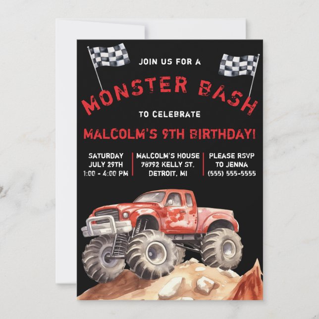 Monster Lastbil, Monster Bash Födelsedagsfest Inbjudningar (Framsida)