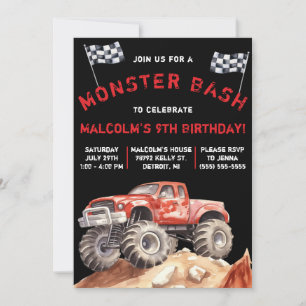 Monster Lastbil, Monster Bash Födelsedagsfest Inbjudningar