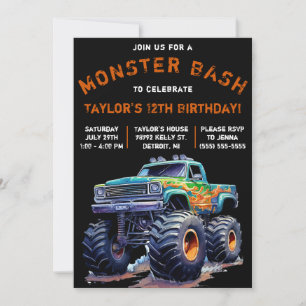 Monster Lastbil, Monster Bash Födelsedagsfest Inbjudningar