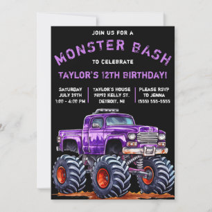 Monster Lastbil, Monster Bash Födelsedagsfest Inbjudningar
