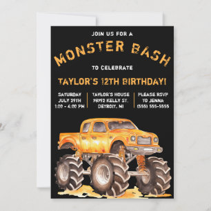 Monster Lastbil, Monster Bash Födelsedagsfest Inbjudningar