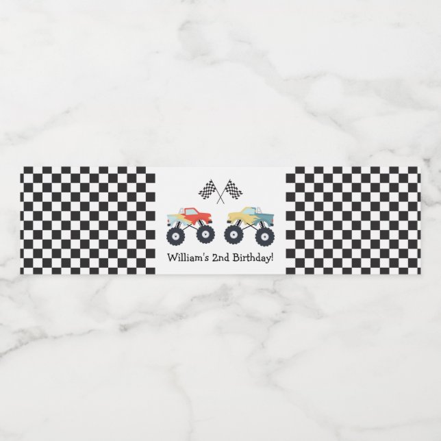 Monster Lastbil Party Vattenflaskor Etikett (Singel etikett)