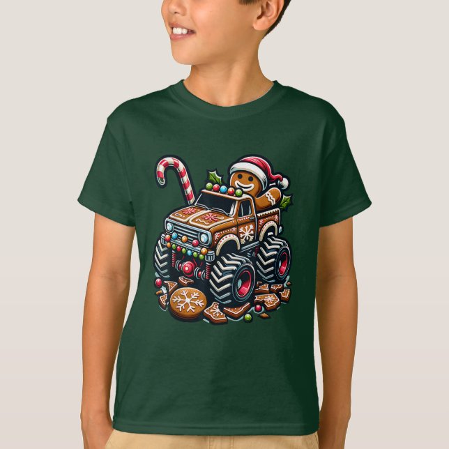 Monster Lastbil Pepparkaksgubbe Den fantny jul T Shirt (Framsida)