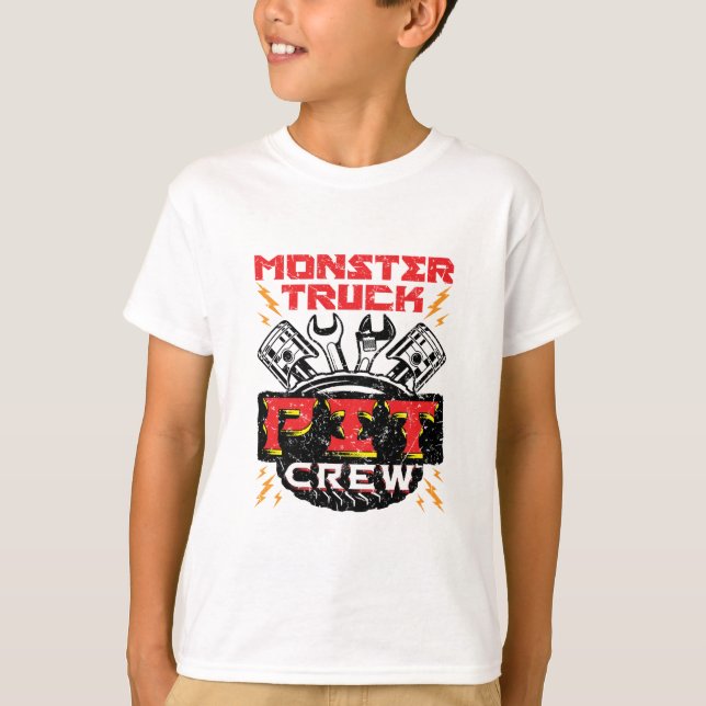 Monster Lastbil Pit Crew T Shirt (Framsida)