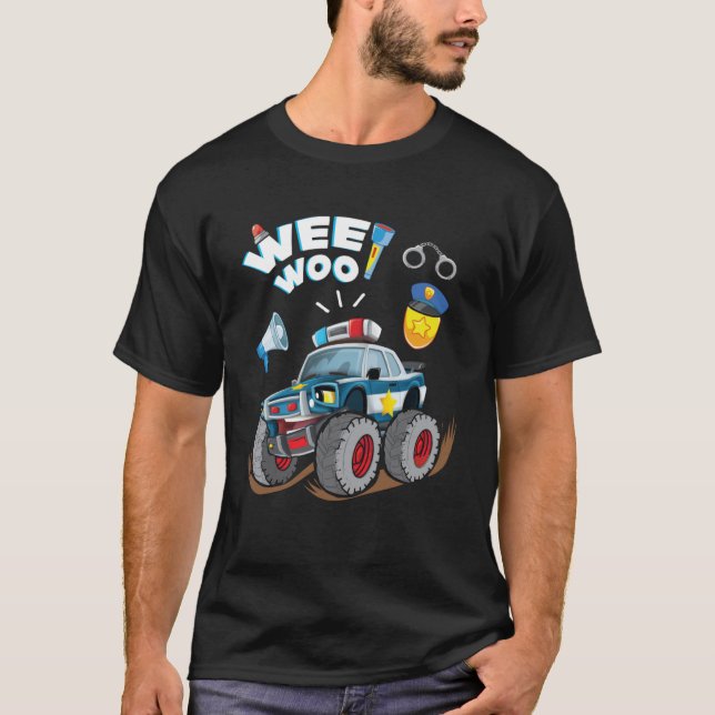 Monster Lastbil polis Car Boy Wee Woo Cop Policema T Shirt (Framsida)