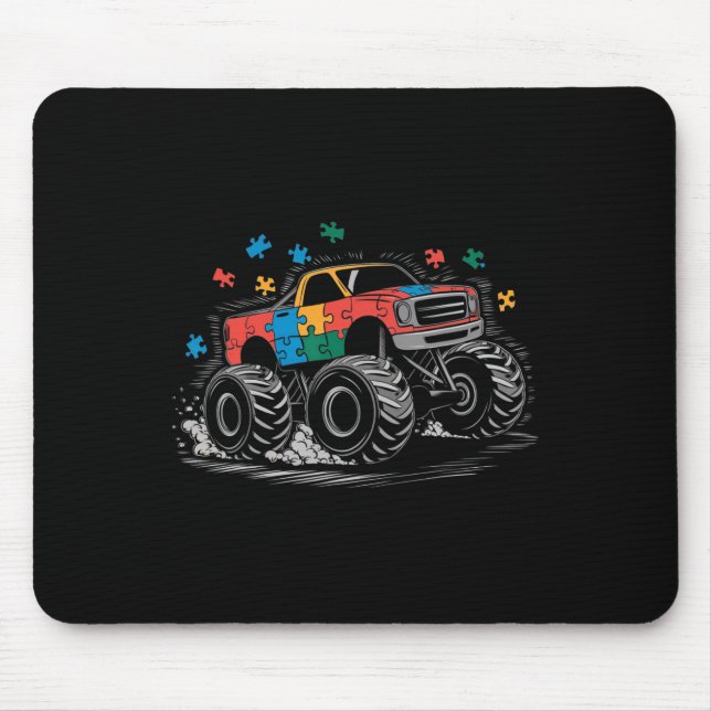 Monster Lastbil Puzzles Cute Autism Awareness Puzz Musmatta (Framsidan)