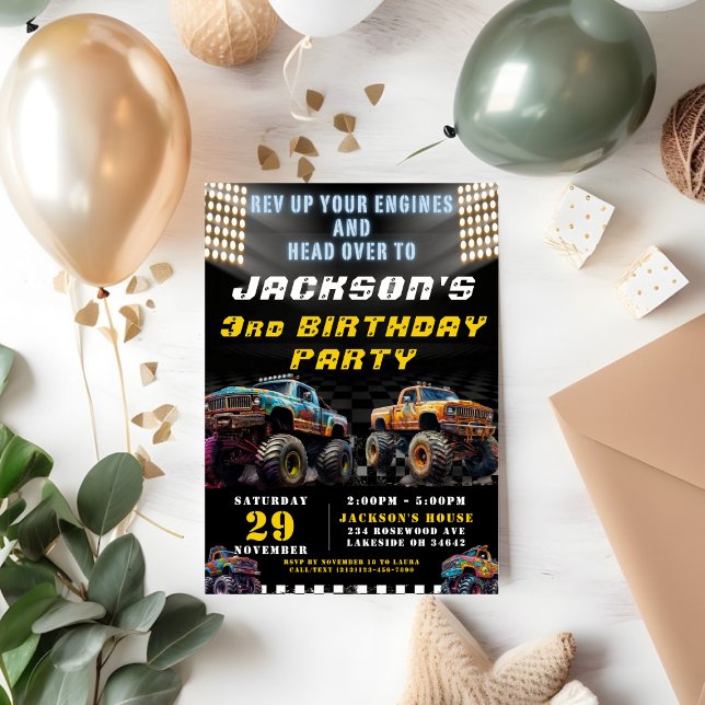 Monster Lastbil Rally Boys Födelsedagsfest Inbjudningar (Skapare uppladdad)