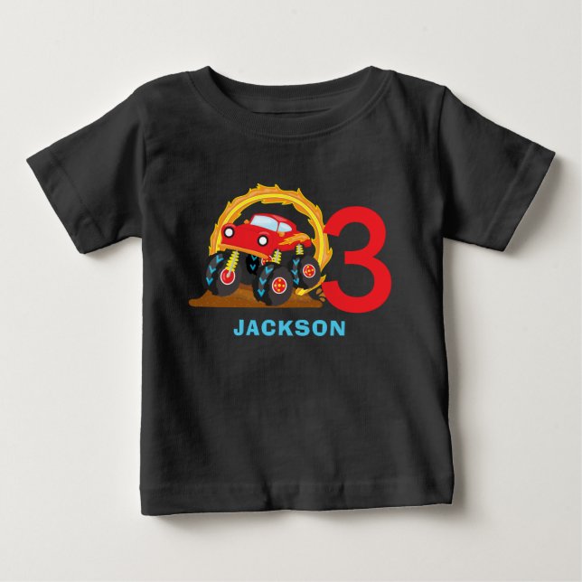 Monster Lastbil Rally Födelsedagsfest Outfit Baby  T Shirt (Framsida)