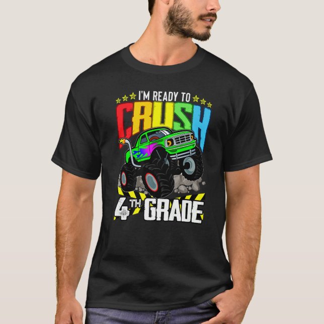 Monster Lastbil Redo att krossa fjärde Klass tillb T Shirt (Framsida)