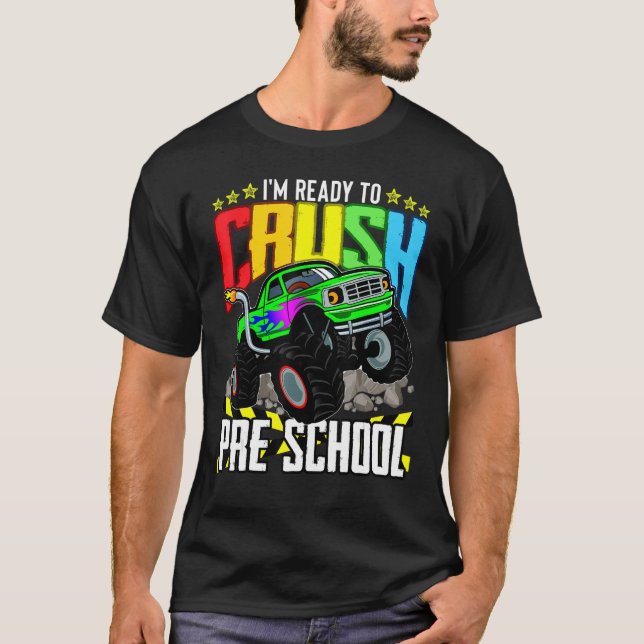 Monster Lastbil Redo att krossa förskolan tillbaka T Shirt (Framsida)