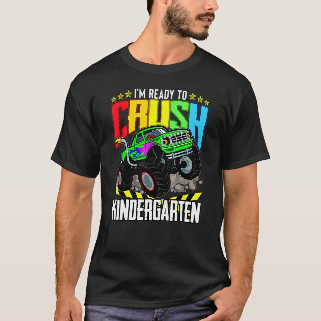 Monster Lastbil Redo att krossa Kindergarten tillb T Shirt (Framsida)